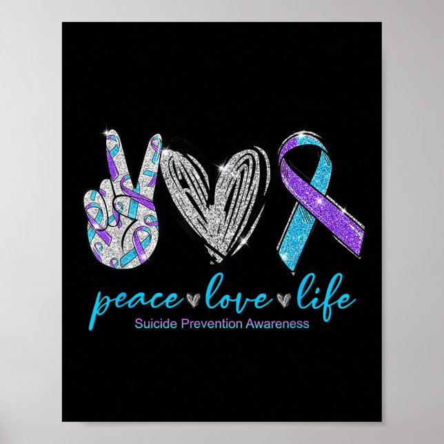 Affiche Peace Love Life Suicide Prevention Awareness Heart (Devant)