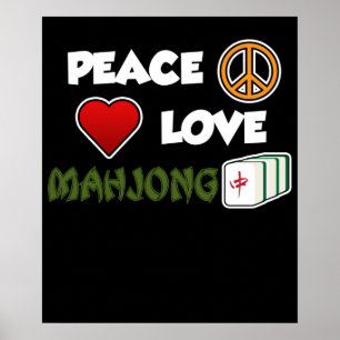Affiche Peace Love Mahjong Jeu Joueur Mahjong