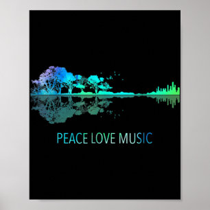 Affiche Peace Love Musique Guitar Lake Shadow Hippie Music
