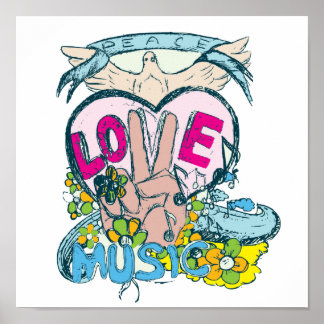 Affiche peace love musique rétro hippie vectorielle art