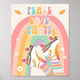 Affiche Peace Love Party Roller Patinage Retro