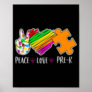 Affiche Peace Love Pre-K Autism Aware - 100 days smart