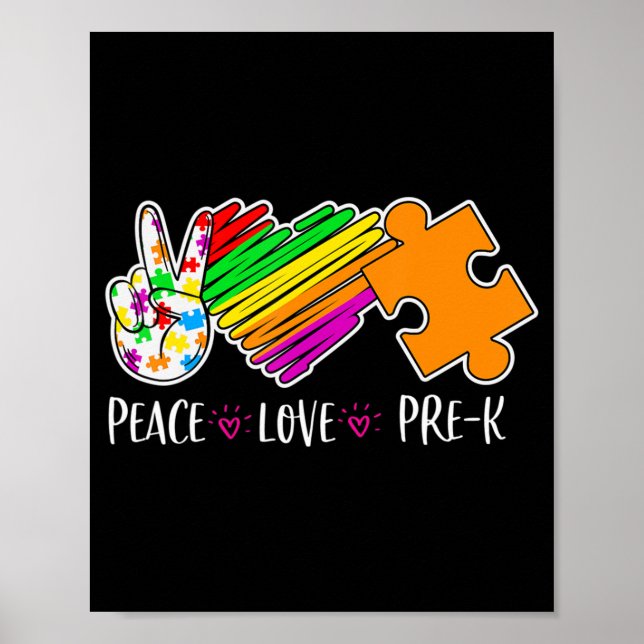 Affiche Peace Love Pre-K Autism Aware - 100 days smart (Devant)