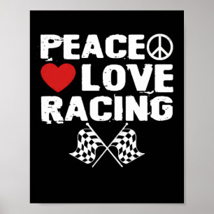 Affiche Peace Love Racing Coeur Race Car Lover