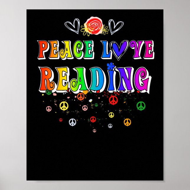 Affiche Peace Love Reading Cute Floral Heart (Devant)