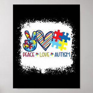 Affiche Peace Love Ribbon Sensibilisation sur l'autisme Ac