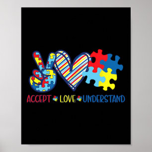 Affiche Peace Love Ribbon Sensibilisation sur l'autisme Ac