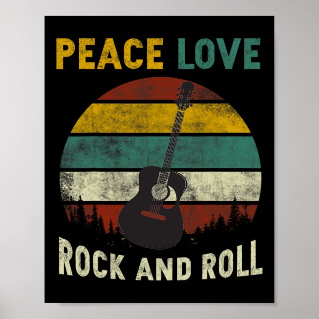 Affiche Peace Love Rock &amp; Roll Guitare Player Guitaris (Devant)