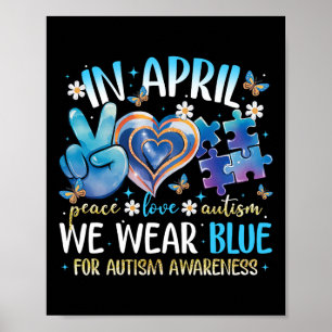 Affiche Peace Love Sensibilisation sur l'autisme En Avril