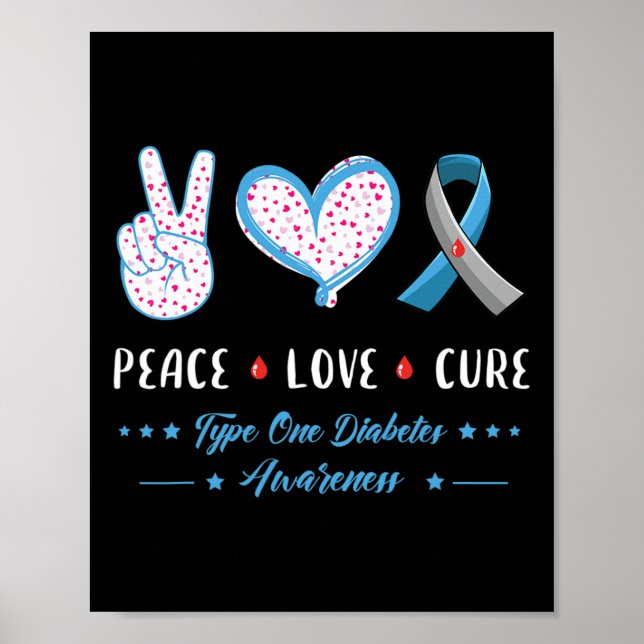 Affiche Peace Love Type One Diabetes Sensibilisation Homme (Devant)