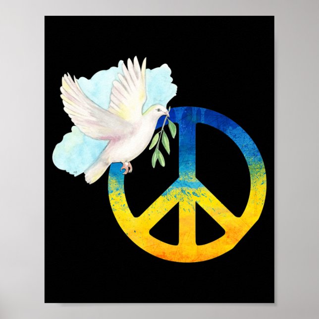 Affiche Peace Love Ukraine Dove Ukraine Flag Support Ukrai (Devant)