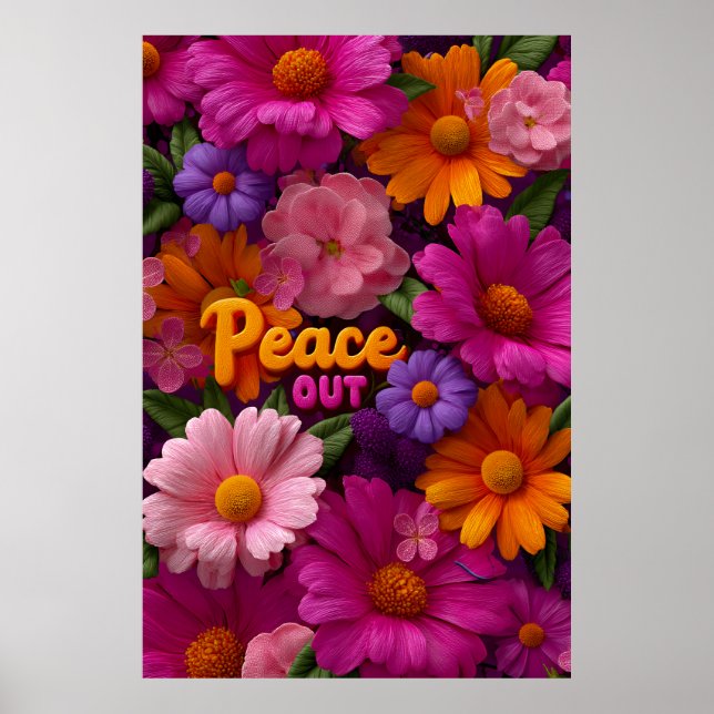 Affiche Peace Out Hippie Floral Neon Peace Sign Pattern (Devant)
