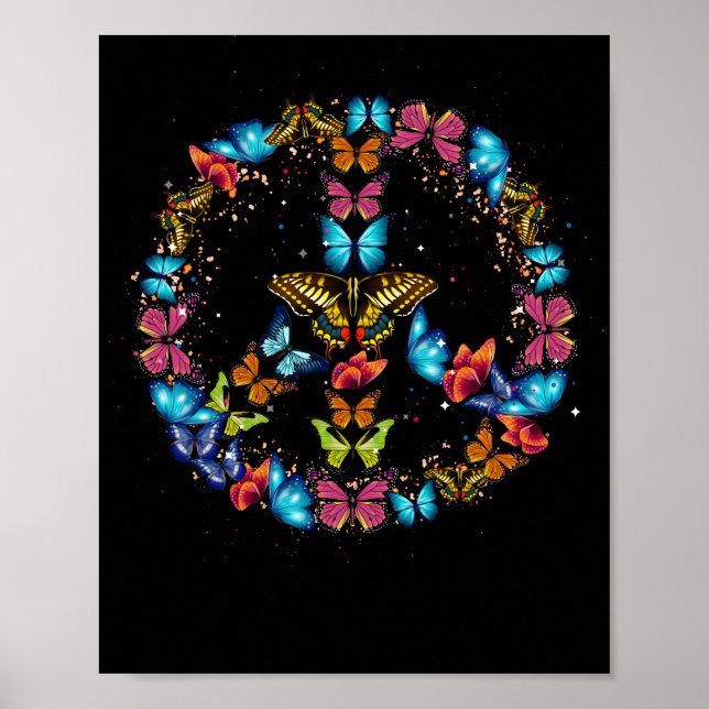 Affiche Peace Sign Butterflies 60s Retro World 70s Hippie (Devant)