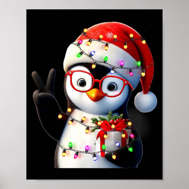 Affiche Peace Sign Hand Penguin Santa Christmas Penguin Pa (Devant)