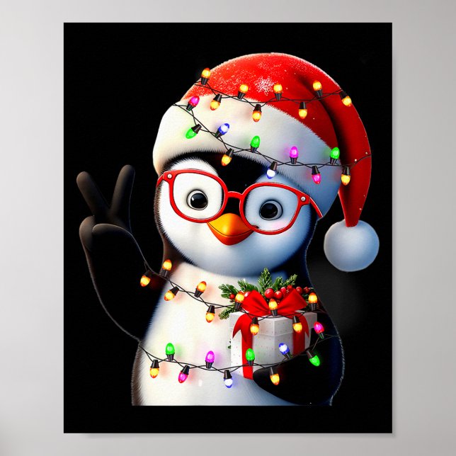 Affiche Peace Sign Hand Penguin Santa Christmas Penguin Pa (Devant)