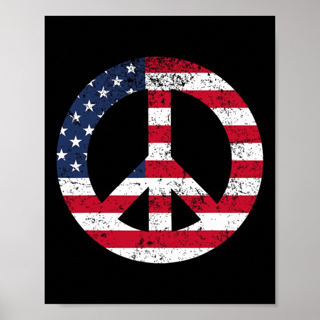 Affiche Peace Sign Patriotic Usa Flag Peace And Love  (Devant)