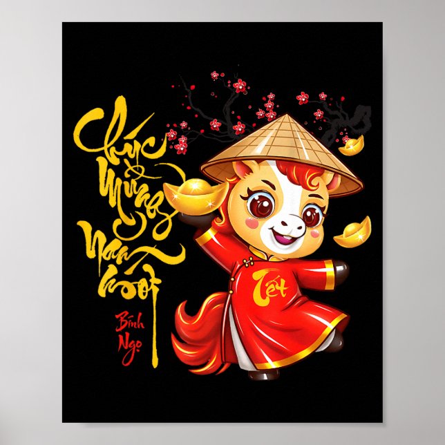 Affiche Peach Blossom Vietnamese Lunar New Year Horse 2026 (Devant)