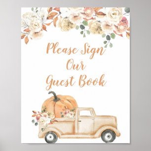 Affiche Peach Citrouille Rustic Truck S'il vous plaît sign