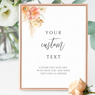 Affiche Peach Delal Floral Mariage Sign avec texte personn