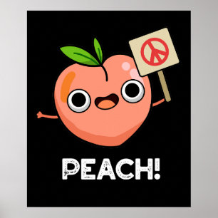Affiche Peach Funky Peace Fruit Pun Dark BG