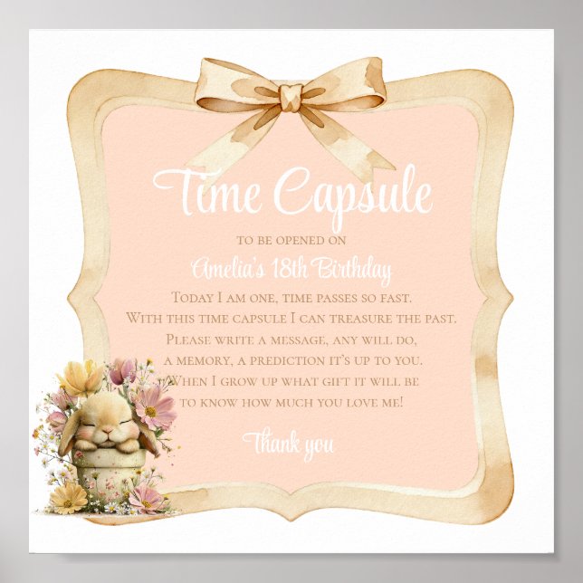 Affiche Peach Gingham Bunny 1st Birthday Sign (Devant)