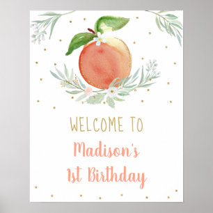 Affiche Peach Gold Floral Anniversaire Bienvenue