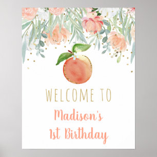 Affiche Peach Gold Floral Anniversaire Bienvenue