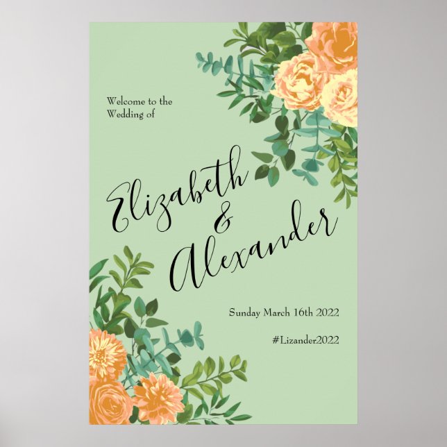 Affiche Peach Green Mariage Spring Pastel (Devant)