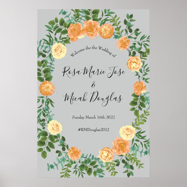 Affiche Peach Grey Mariage Spring Floral (Devant)