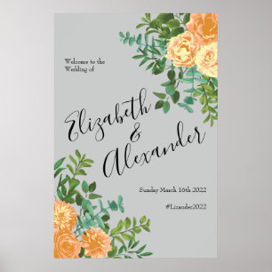 Affiche Peach Grey Mariage Spring Floral