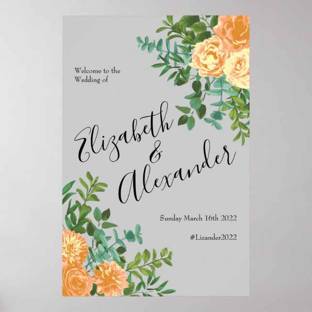 Affiche Peach Grey Mariage Spring Floral (Devant)