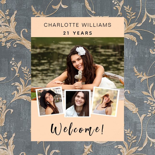 Affiche Peach photo collage anniversaire fête bienvenue (Créateur téléchargé)