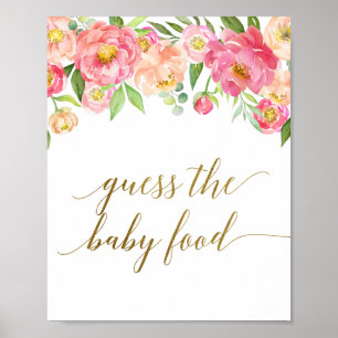 Affiche Peach & Pink Peony Flower Guess the Baby Food Sign