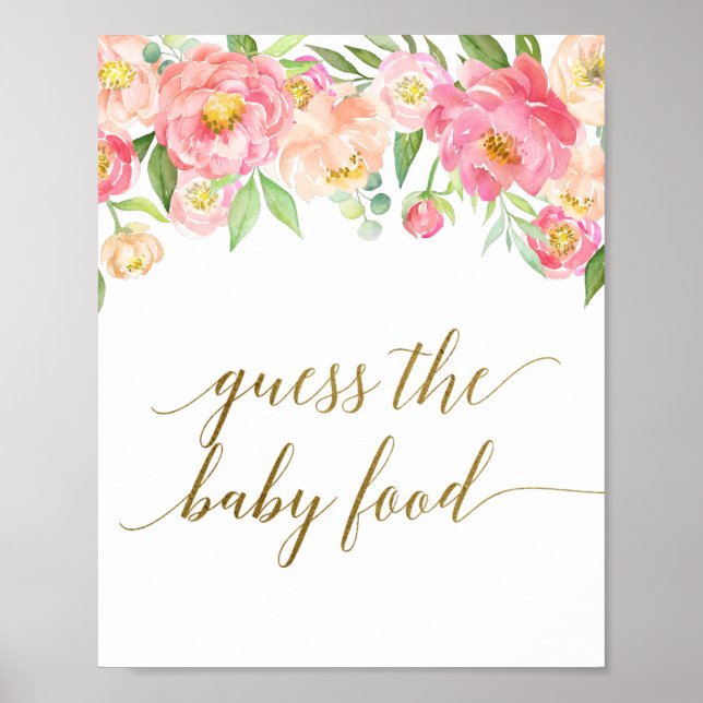 Affiche Peach & Pink Peony Flower Guess the Baby Food Sign (Devant)