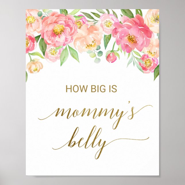 Affiche Peach & Pink Peony Flower How Big Is Mommy's Belly (Devant)
