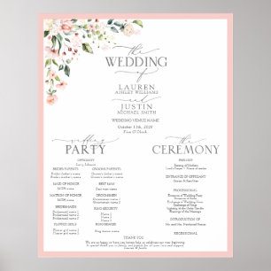 Affiche Peach Pink Watercolor Programme de mariage floral
