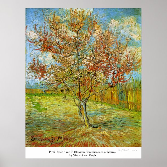 Affiche Peach Tree rose en fleurs par Vincent van Gogh (Devant)