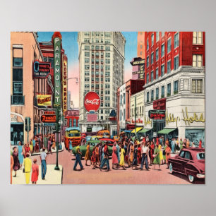 Affiche Peachtree St. Atlanta Géorgie au milieu du siècle