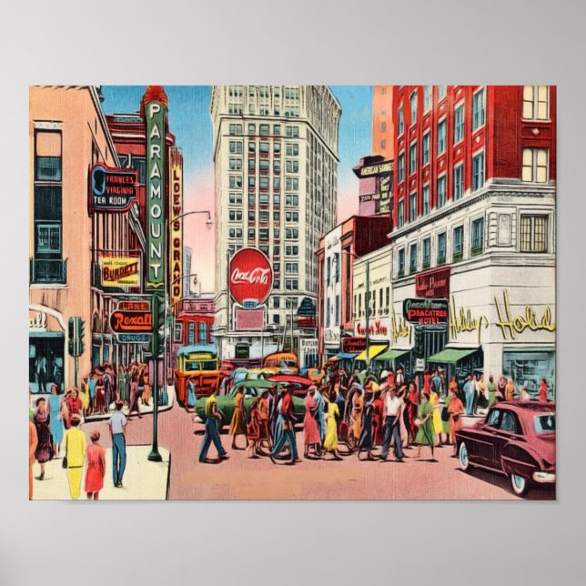 Affiche Peachtree St. Atlanta Géorgie au milieu du siècle (Devant)