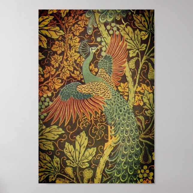 Affiche Peacock and oakleaf floral Victorian jacquard (Devant)