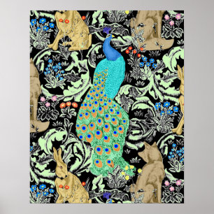 Affiche Peacock Art Nouveau Impression, Turquoise & Neutra