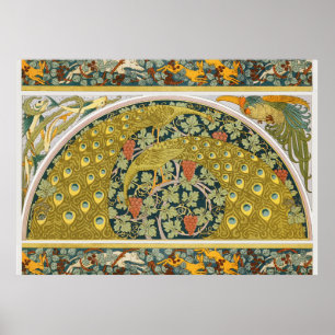 Affiche Peacock Art Nouveau Style rond design complexe