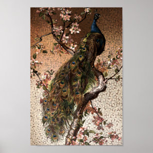 Affiche Peacock Art Nouveau vintage sur arbre à fleurs