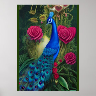 Affiche Peacock Bleu en Coeur Rose Jardin Rose