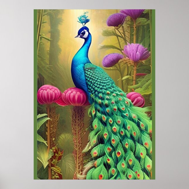 Affiche Peacock dans la forêt de Jardin Rose (Devant)