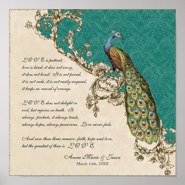 Affiche Peacock & Etchings vintages - Mariage Personnalisé (Devant)