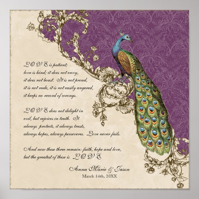Affiche Peacock & Etchings vintages - Mariage Personnalisé (Devant)