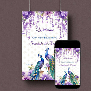 Affiche Peacock fleurs violettes mariage indien signe de b