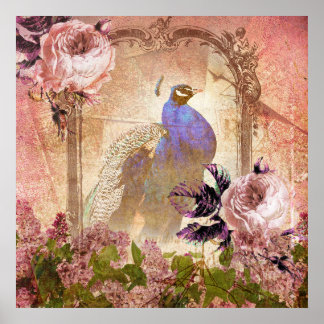 Affiche Peacock Floral Victorien vintage