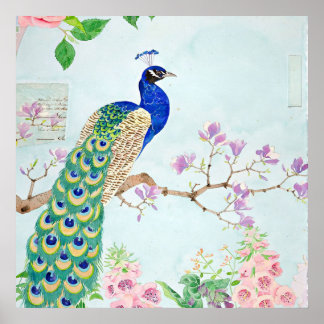 Affiche Peacock Graphic | Blue And Yellow Peacocks